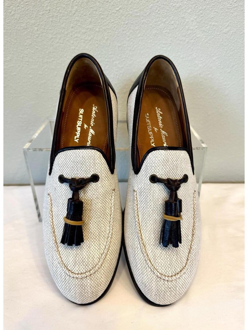 ANTONIO MAURIZI Italy Mens Apron-Toe Tassel Loafer Size 40 Tan Brown Dress Shoes